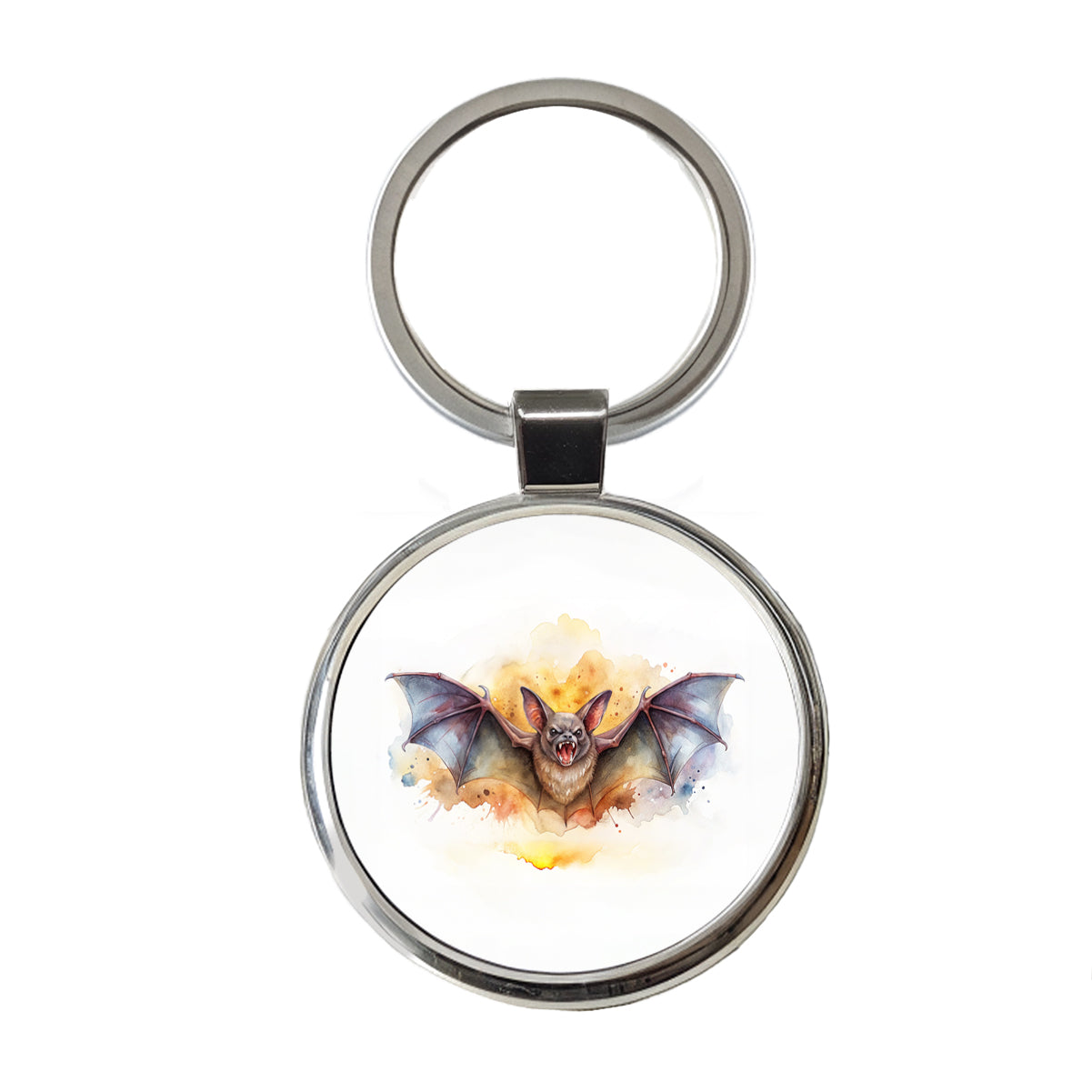 Angry Bat Watercolor Round Metal Keychain