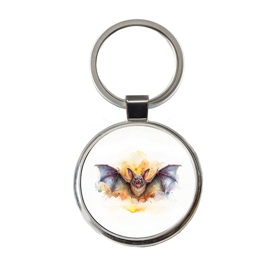 Angry Bat Watercolor Round Metal Keychain