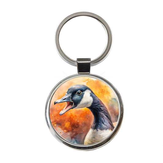 Angry Canadian Canada Goose Watercolor Round Metal Keychain