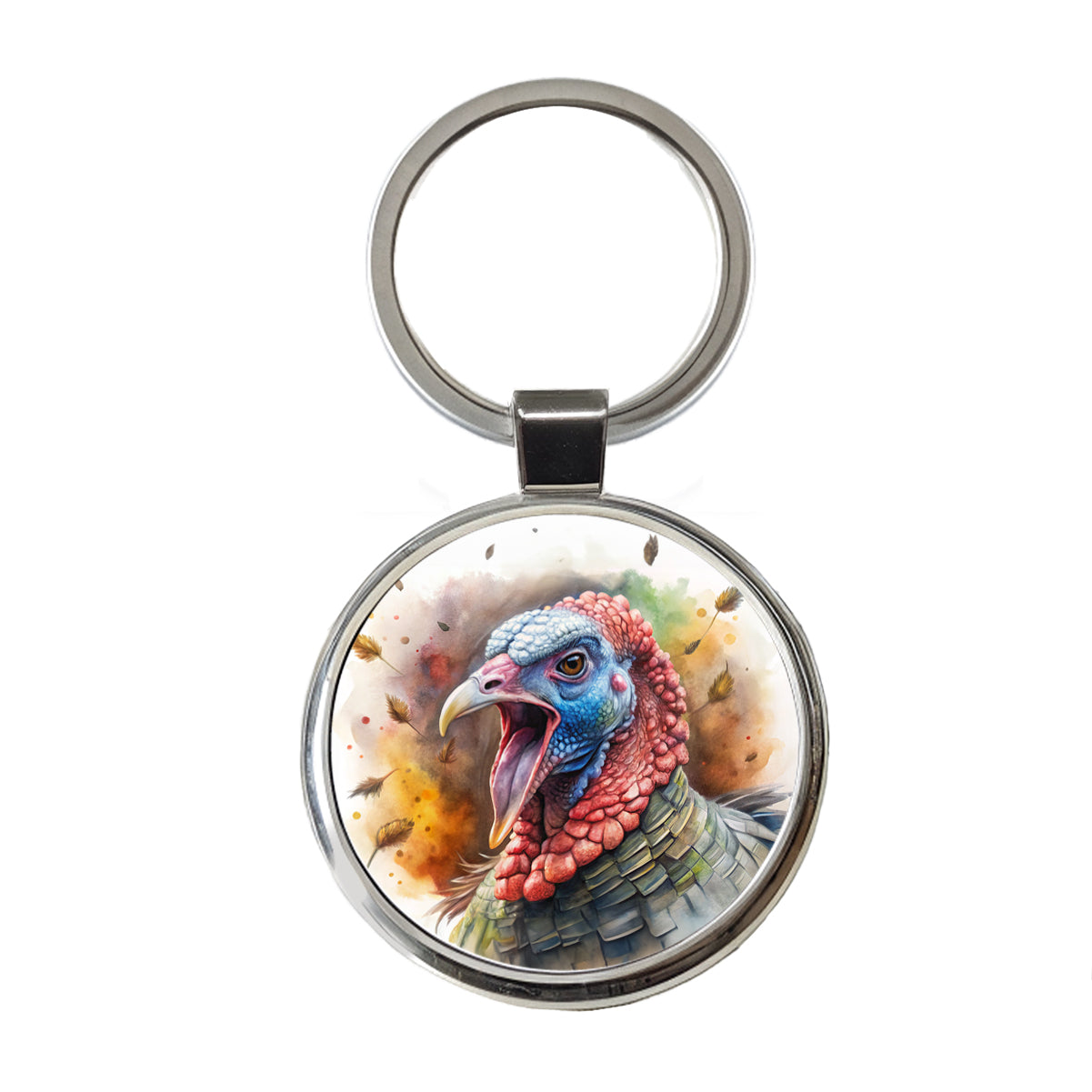 Angry Male Tom Gobbler Turkey Watercolor Round Metal Keychain