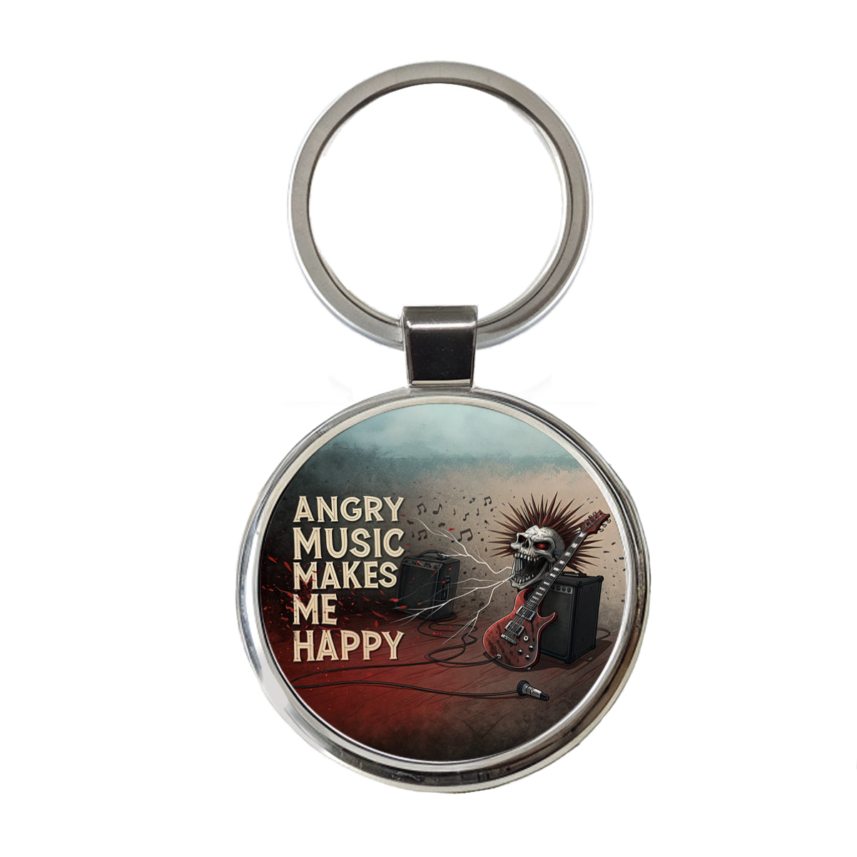 Angry Music Makes Me Happy Heavy Metal Rock and Roll Round Metal Keychain