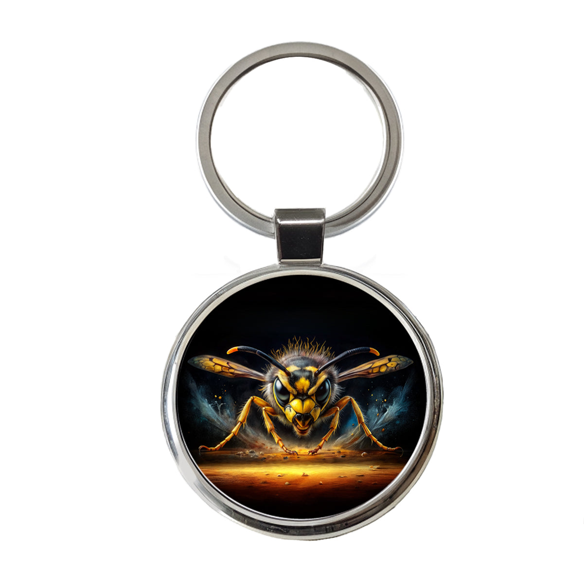 Angry Yellowjacket Watercolor Round Metal Keychain