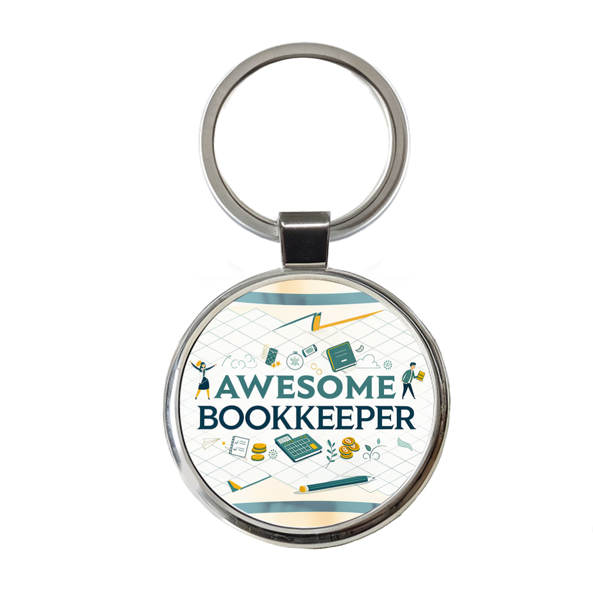 Awesome Bookkeeper Inspirational Round Metal Keychain