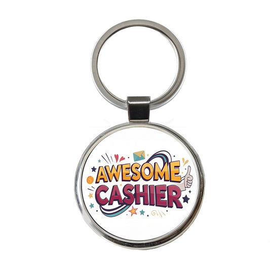 Awesome Cashier Inspirational Round Metal Keychain