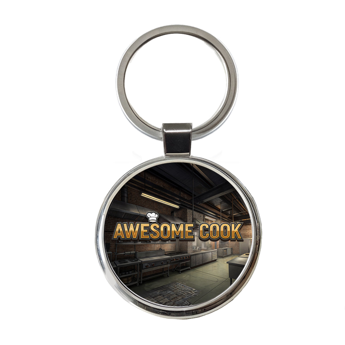Awesome Cook Inspirational Industrial Kitchen Round Metal Keychain