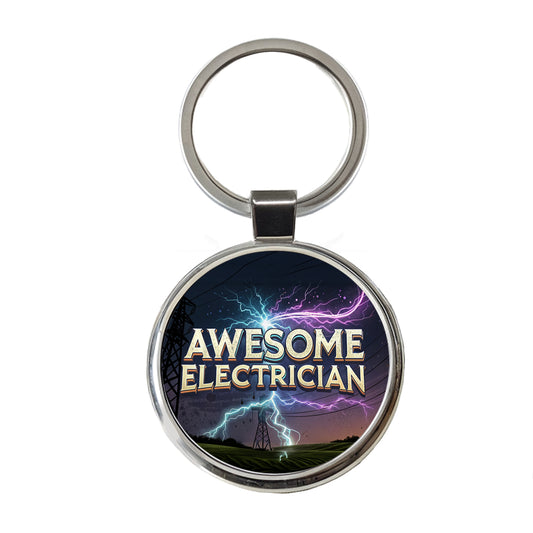 Awesome Electrician Inspirational Round Metal Keychain