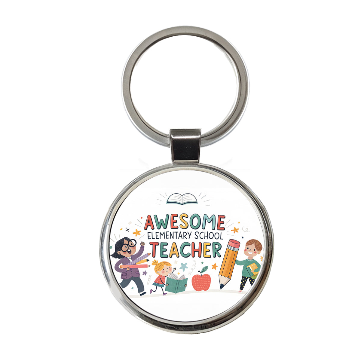 Awesome Elementary School Teacher Inspirational Round Metal Keychain