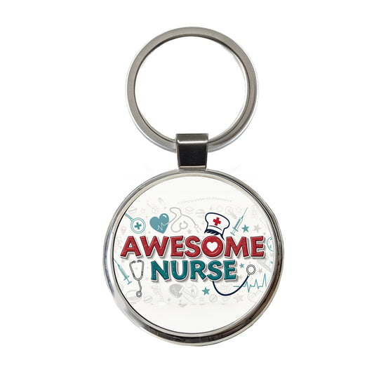 Awesome Nurse Inspirational Round Metal Keychain