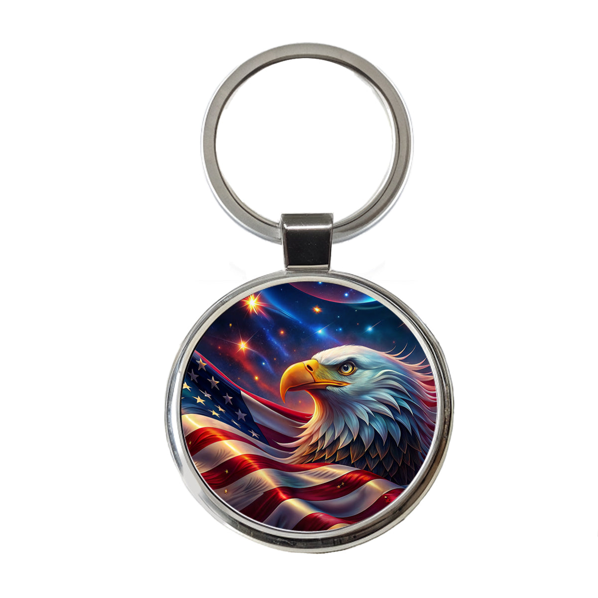 Awesome Patriotic American Flag and Bald Eagle Round Metal Keychain