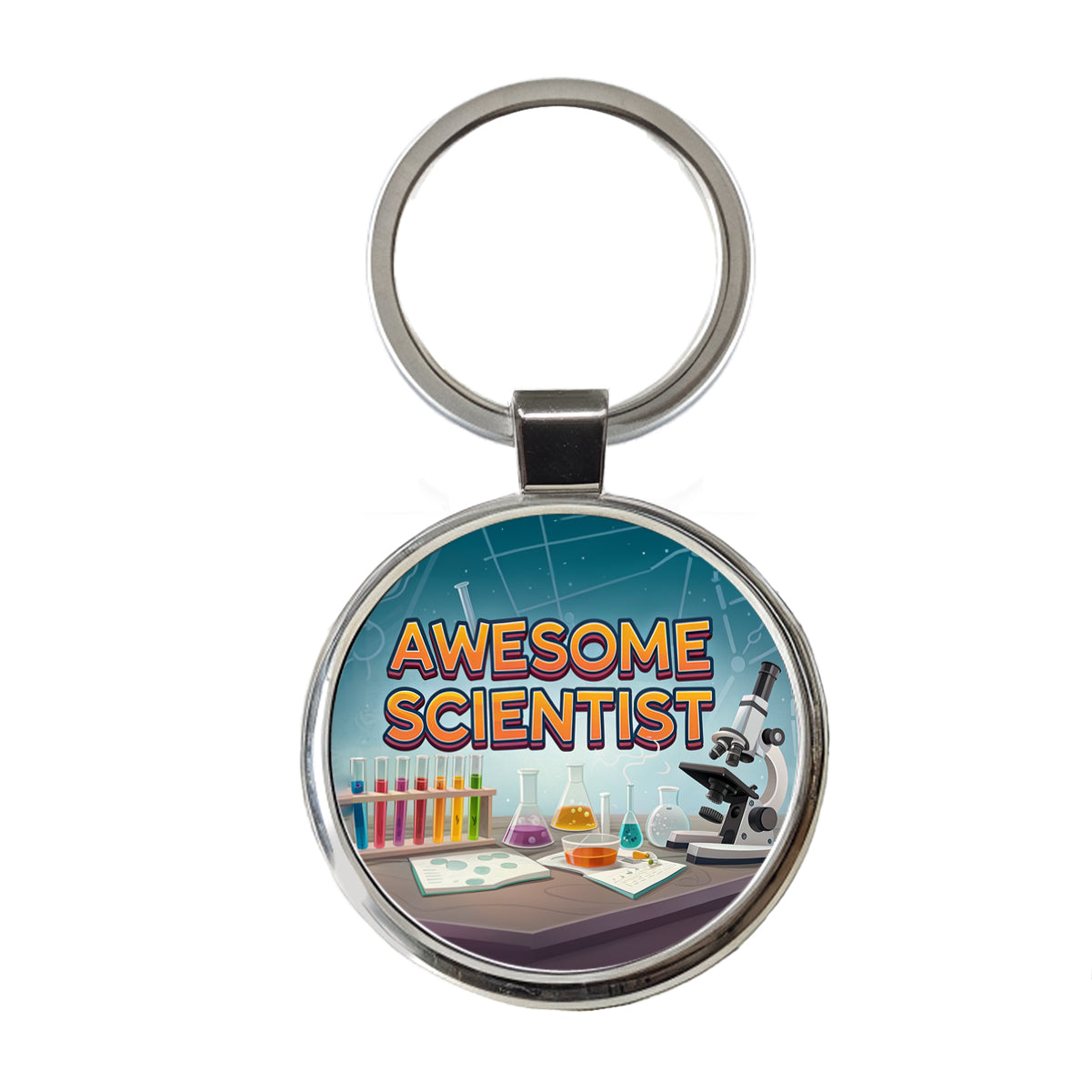 Awesome Scientist Inspirational Lab Microscope Round Metal Keychain
