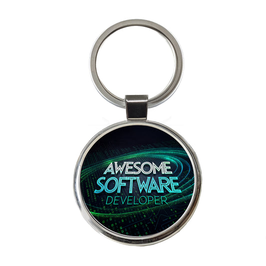 Awesome Software Developer Inspirational Round Metal Keychain