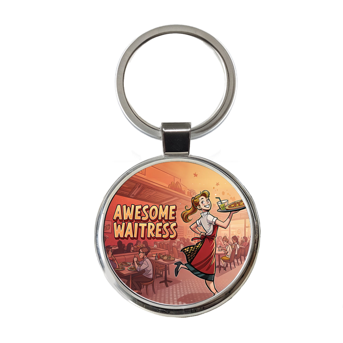 Awesome Waitress Inspirational Food Server Round Metal Keychain