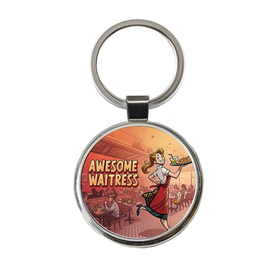 Awesome Waitress Inspirational Food Server Round Metal Keychain