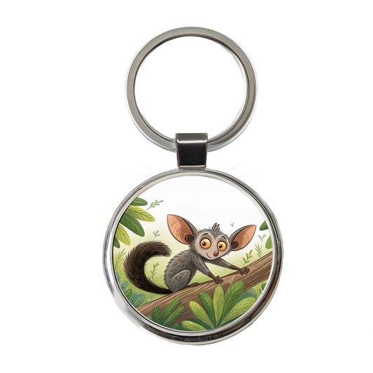 Aye Aye Children's Illustration Style Round Metal Keychain