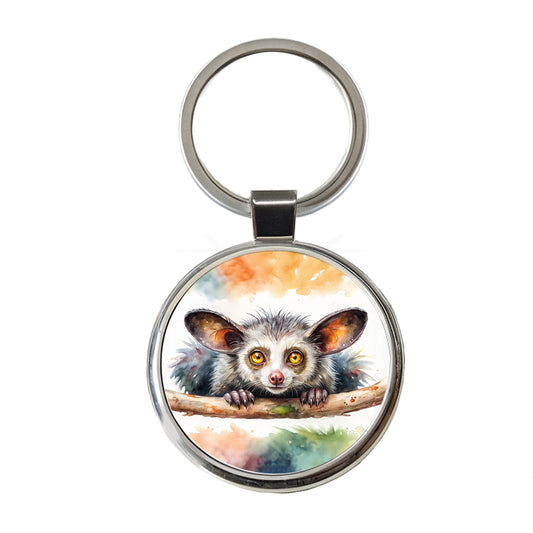 Aye Aye Long Fingered Lemur Watercolor Round Metal Keychain