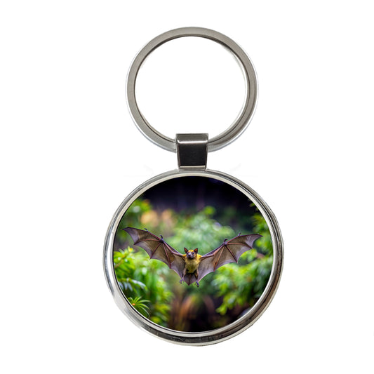 Bat Flying Photo Round Metal Keychain