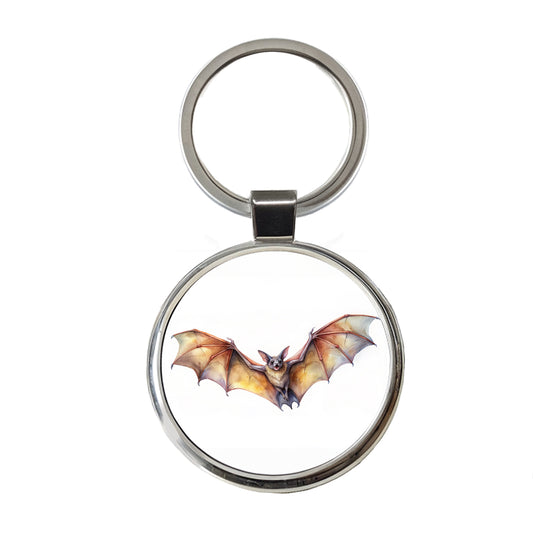Bat Flying Watercolor Round Metal Keychain