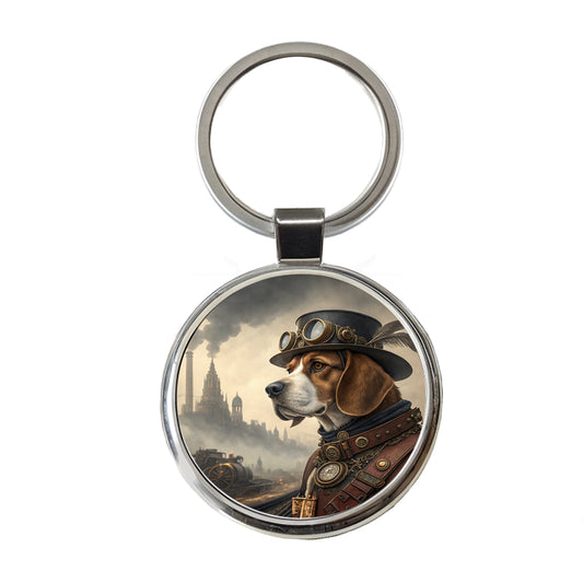 Beagle Dog Steampunk Round Metal Keychain