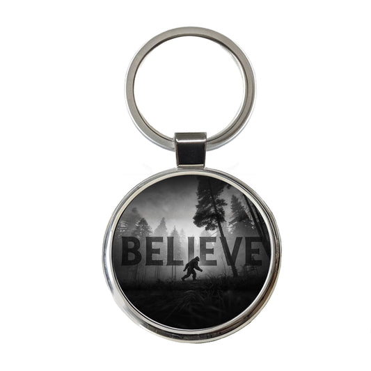 Believe Bigfoot Fantasy Creatures Round Metal Keychain