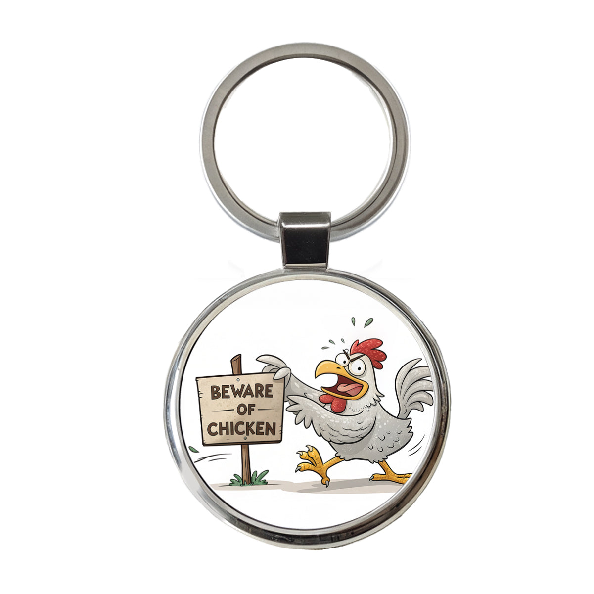 Beware Of Chicken Funny Round Metal Keychain