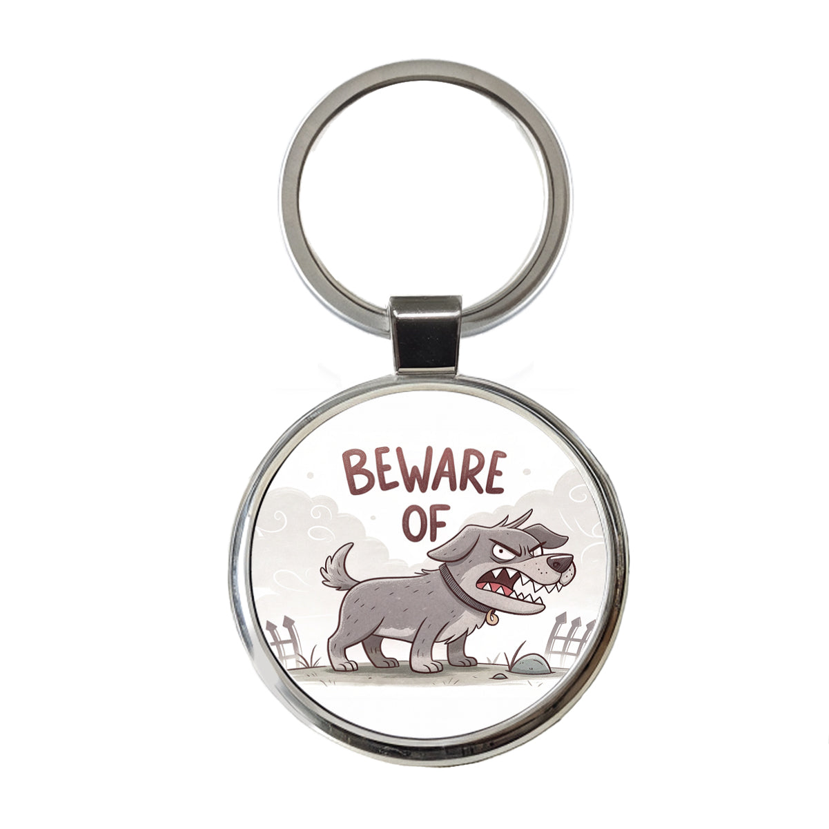 Beware Of Dog Funny Cartoon Round Metal Keychain