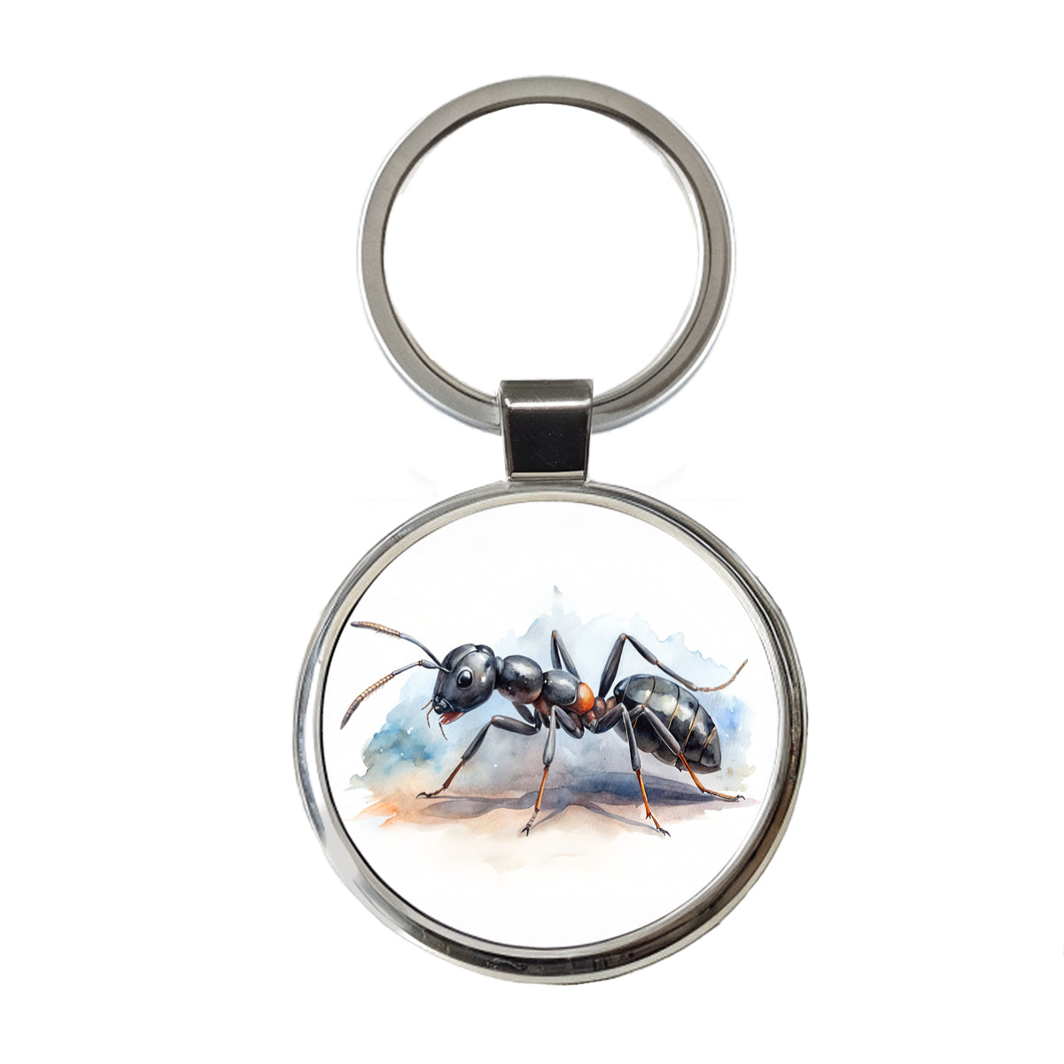 Black Carpenter Ant Watercolor Round Metal Keychain