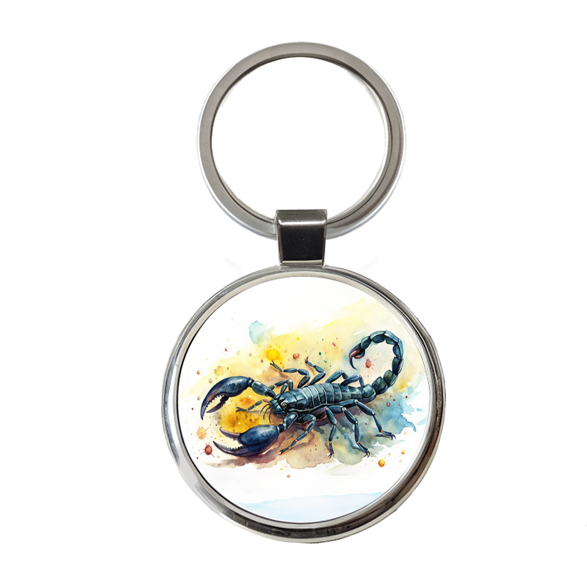 Black Scorpion Watercolor Round Metal Keychain