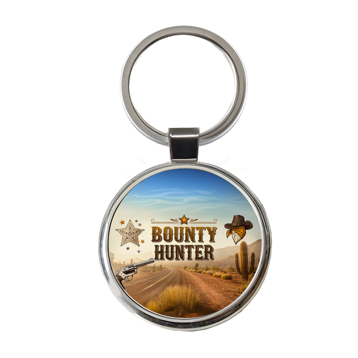 Bounty Hunter Western Cowboy Round Metal Keychain