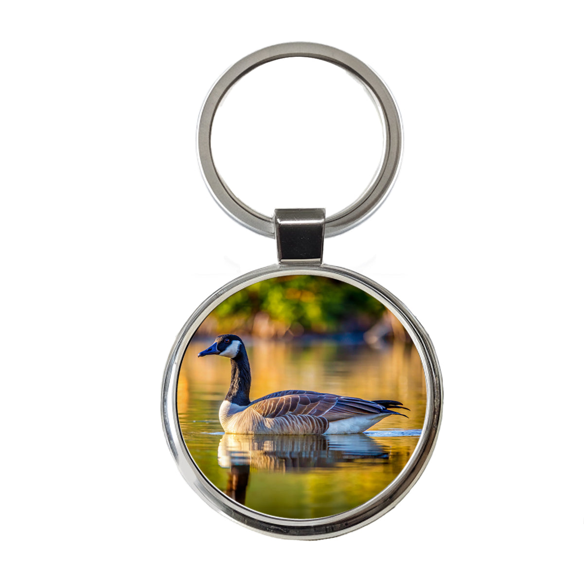 Canada Canadian Goose on Lake Round Metal Keychain