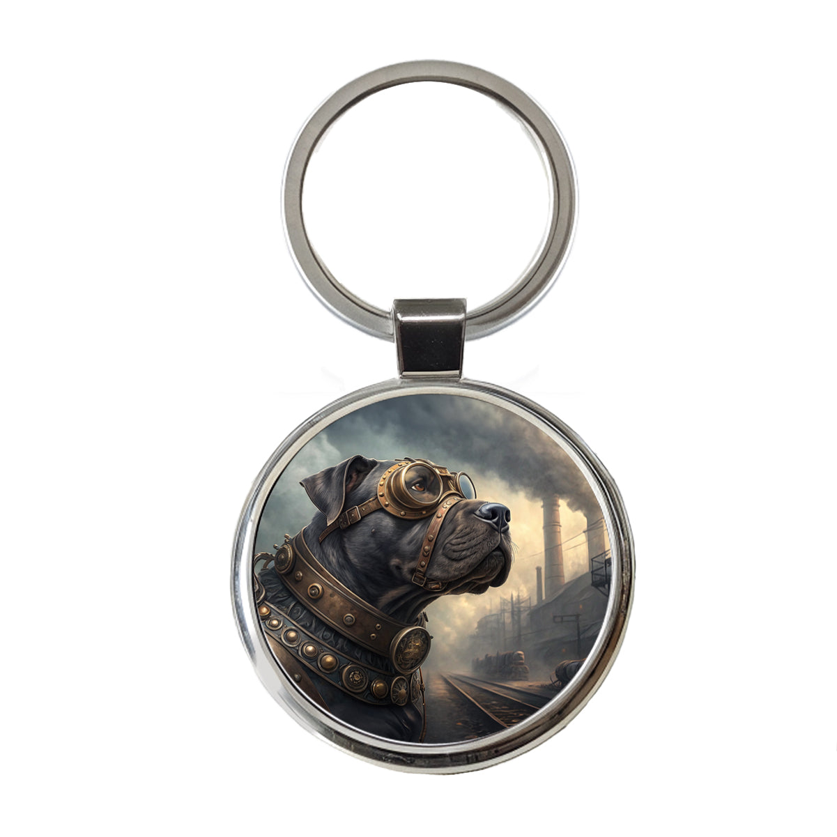 Cane Corso Dog Steampunk Round Metal Keychain