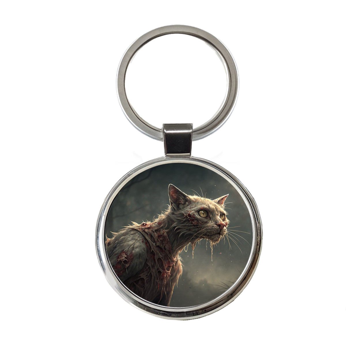 Cat Zombie Creepy Scary Halloween Round Metal Keychain