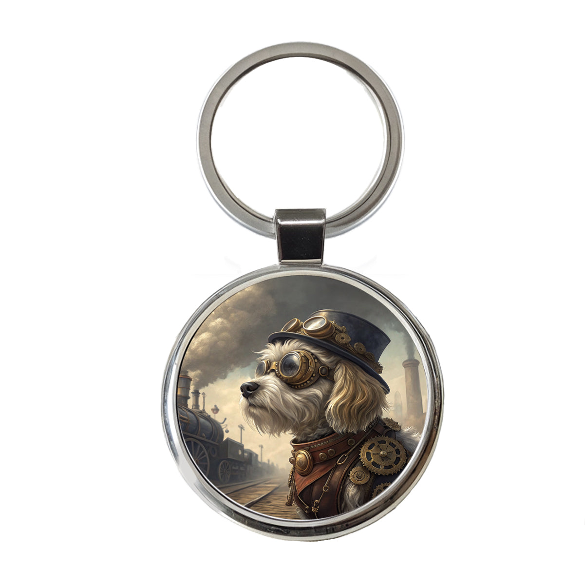 Cavachon Dog Steampunk Round Metal Keychain
