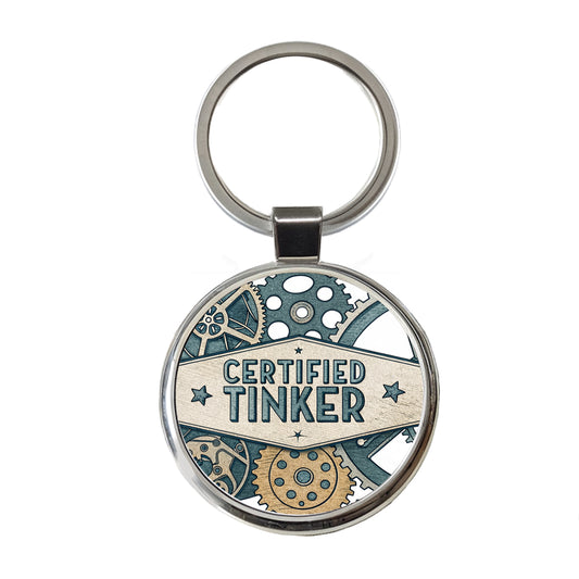 Certified Tinker Gears Round Metal Keychain