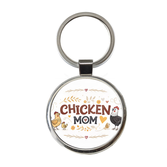 Chicken Mom Cute Funny Round Metal Keychain
