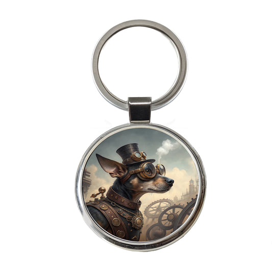 Chiweenie Dog Steampunk Round Metal Keychain