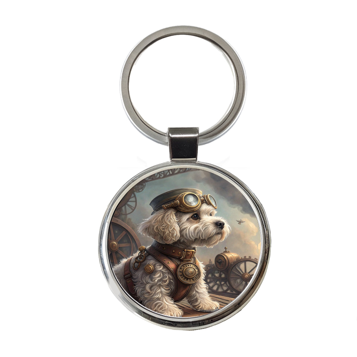 Cockapoo Dog Steampunk Round Metal Keychain