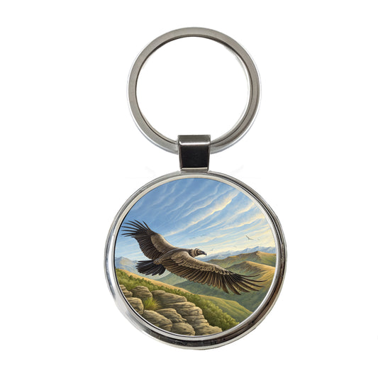 Condor in Flight Illustration Round Metal Keychain