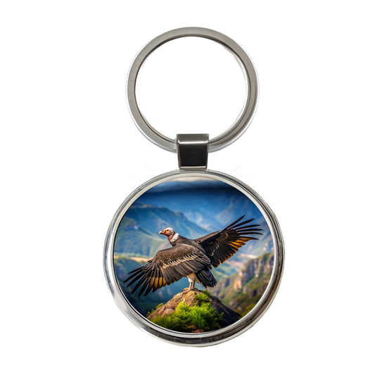 Condor on Mountain Top Round Metal Keychain