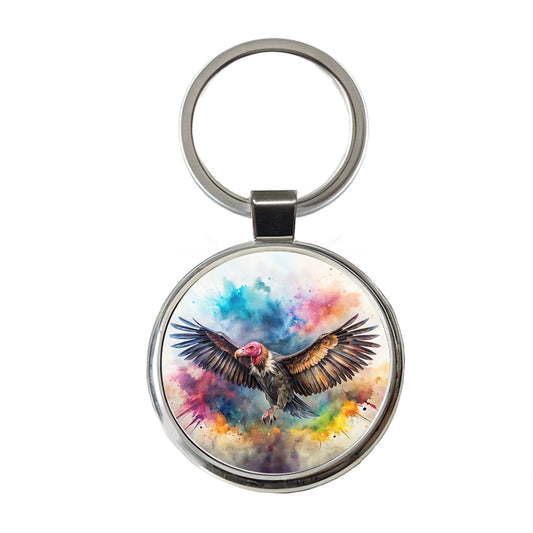 Condor Watercolor Round Metal Keychain