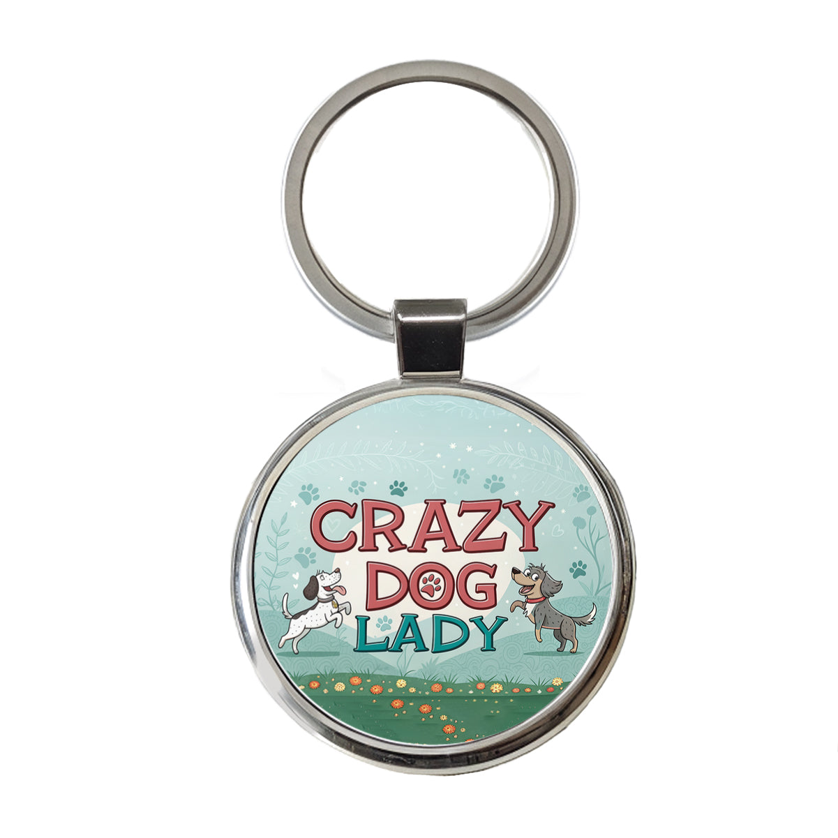 Crazy Dog Lady Funny Cartoon Round Metal Keychain