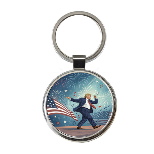 Dancing Patriotic Donald Trump Funny Round Metal Keychain