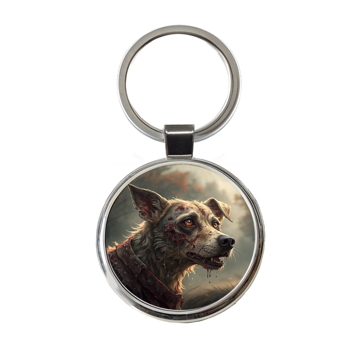 Dog Zombie Creepy Scary Halloween Round Metal Keychain