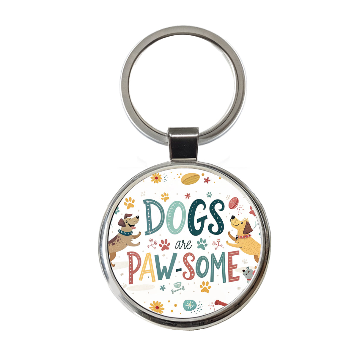 Dogs Are Paw-Some Awesome Funny Round Metal Keychain