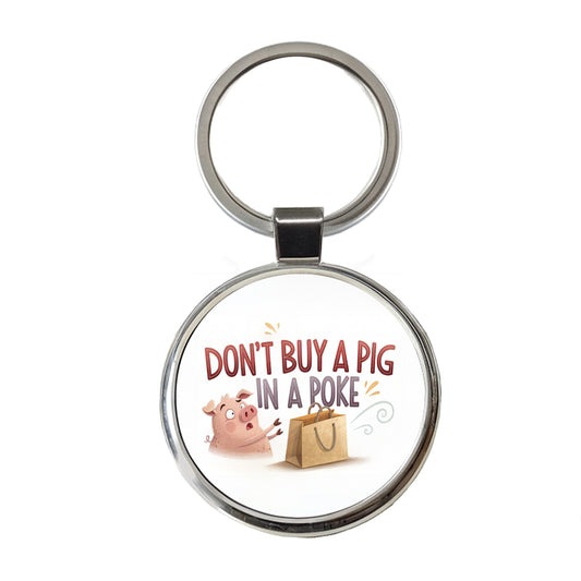 Don't Buy A Pig In A Poke Funny Saying Round Metal Keychain