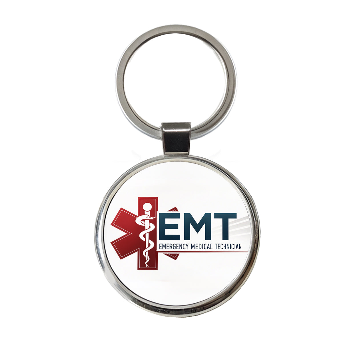 EMT Emergency Medical Technician Round Metal Keychain