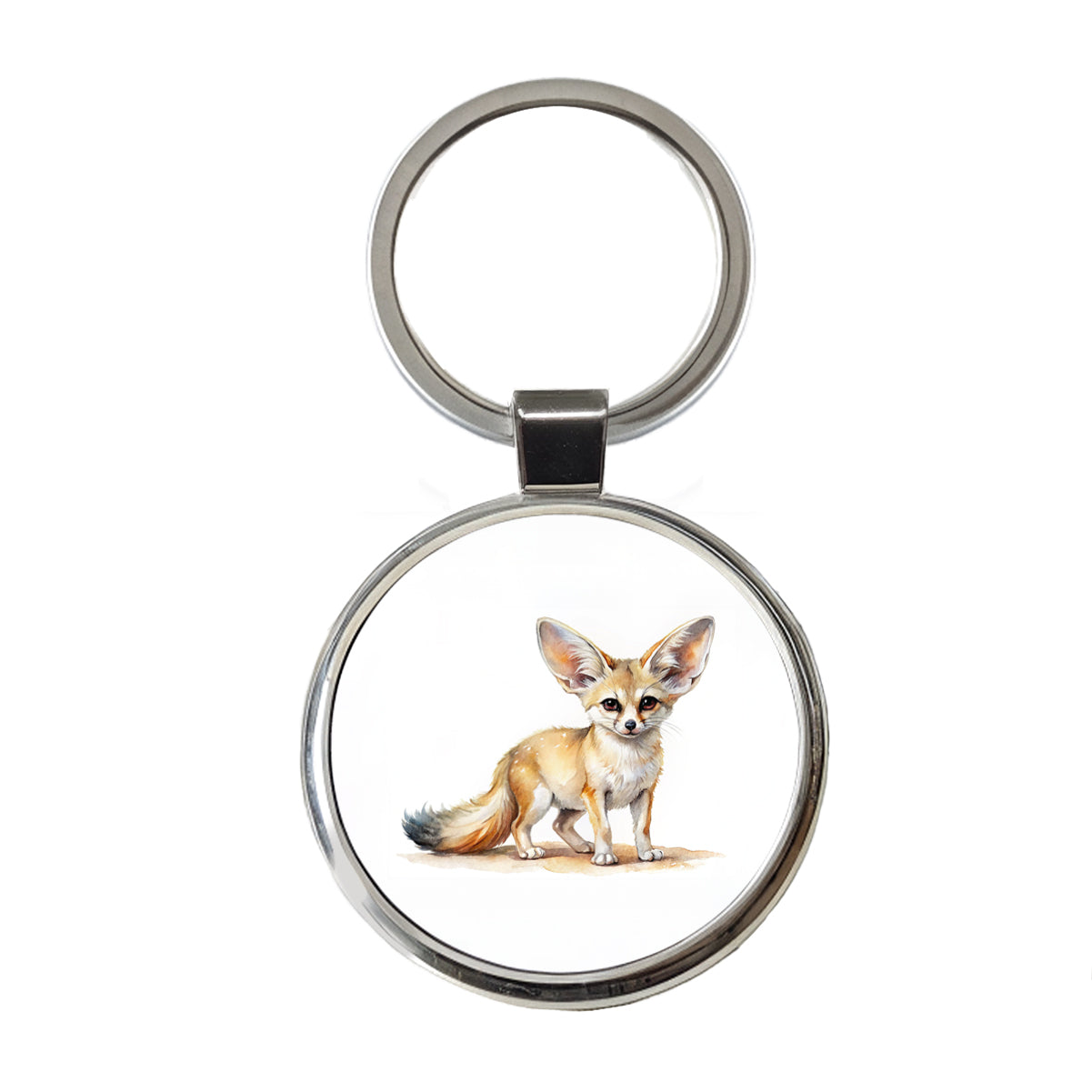 Fennec Fox Watercolor Round Metal Keychain