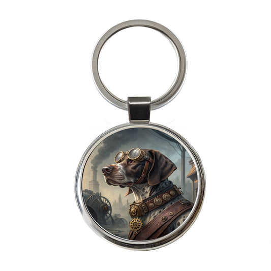 German Shorthaired Pointer Dog Steampunk Round Metal Keychain