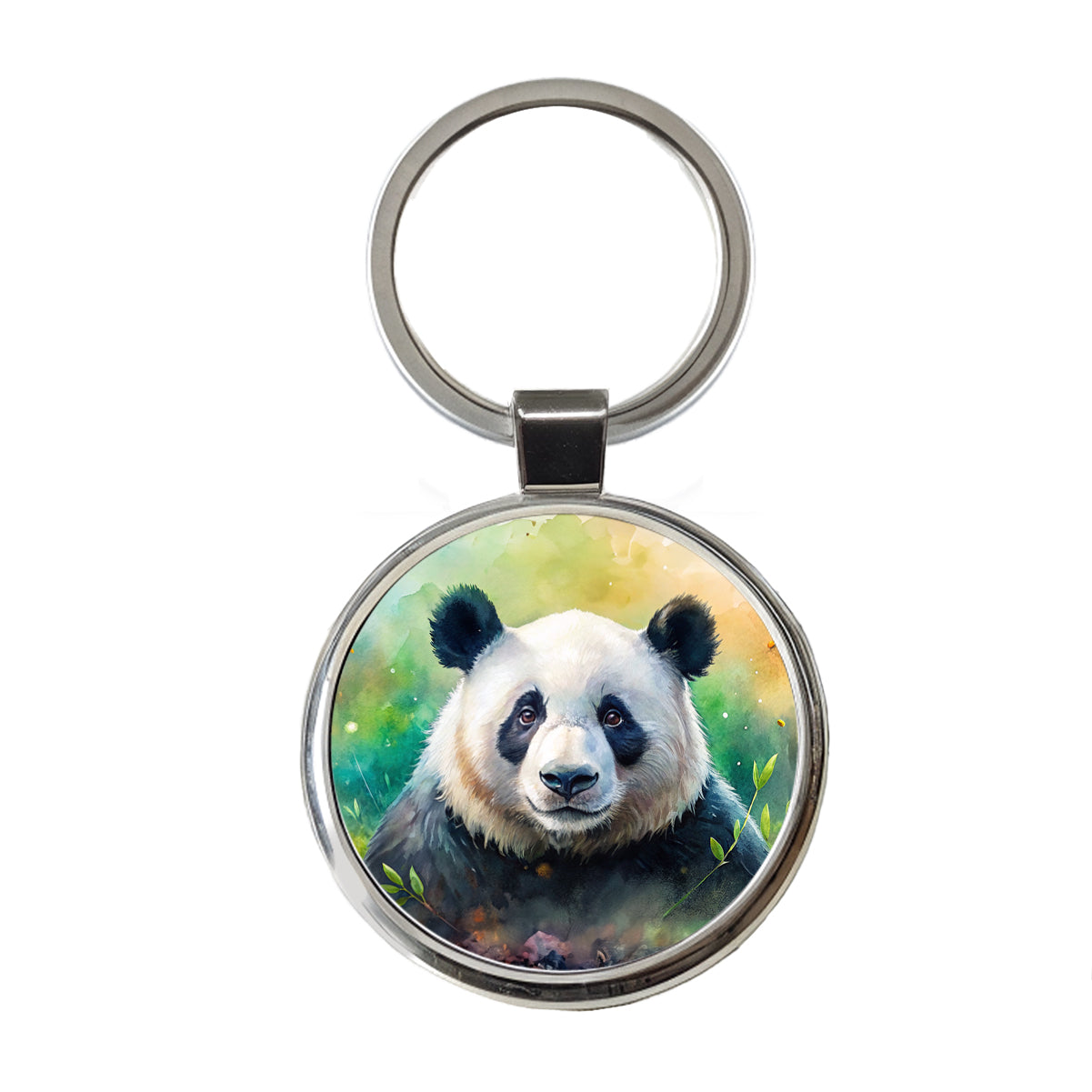Giant Panda Bear Watercolor Round Metal Keychain
