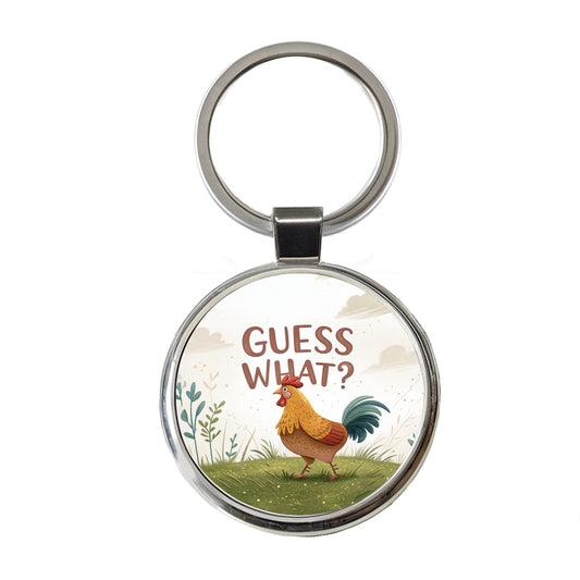 Guess What Chicken Butt Funny Cartoon Round Metal Keychain