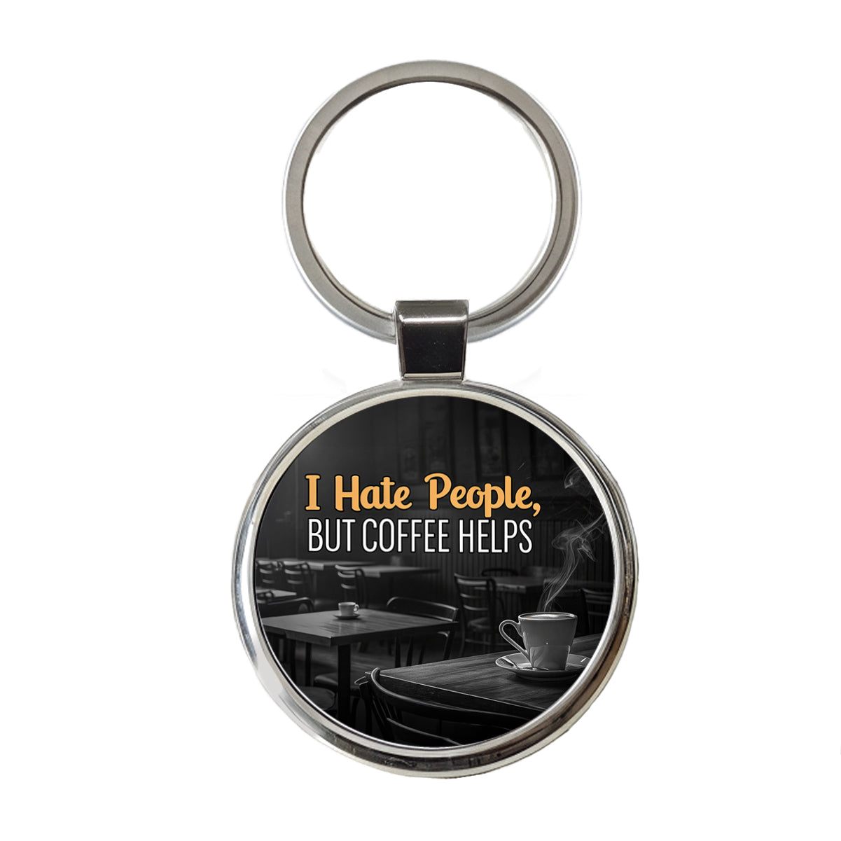 I Hate People But Coffee Helps Funny Round Metal Keychain